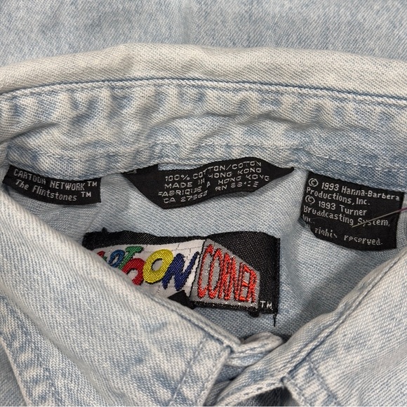 VINTAGE CARTOON CORNER The Flinstones Unisex Size M Denim Collared Long Sleeve - Picture 6 of 9